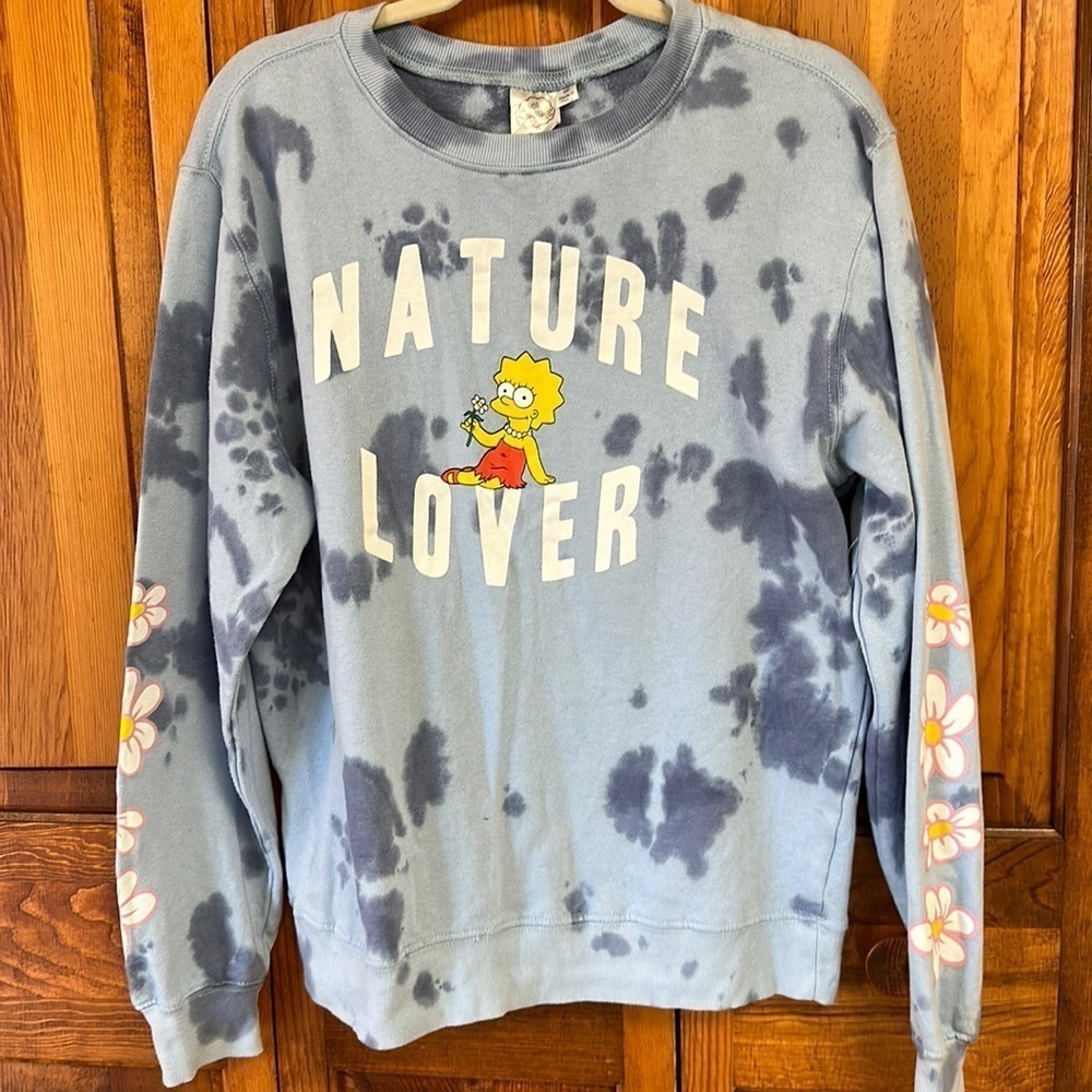 The Simpsons Lisa Simpson Graphic Tie Dye  Sweatshirt Cotton/Polyester/Spandex M